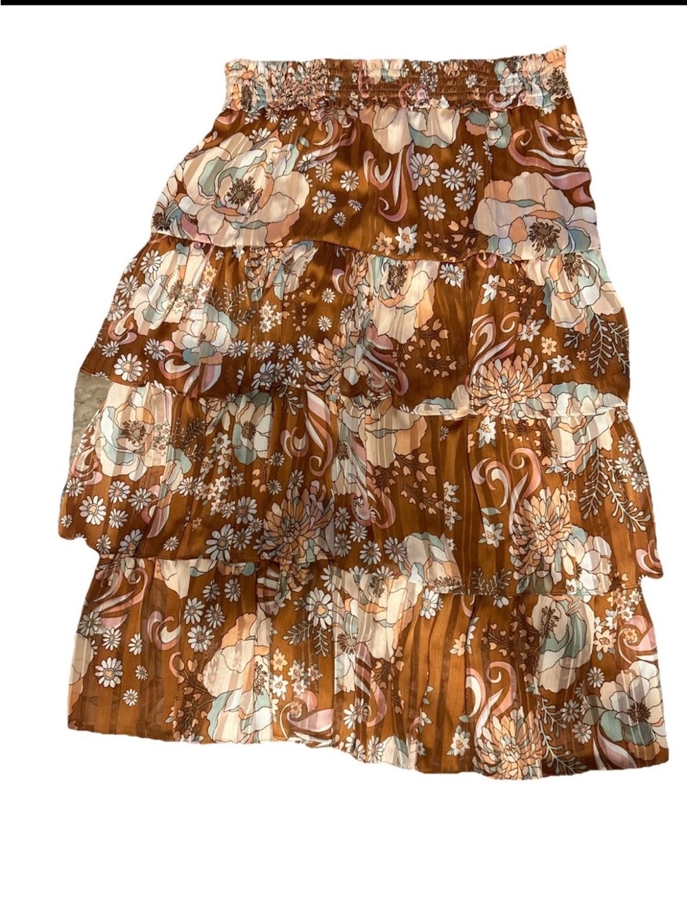 Ryegrass BOHO Floral 3 Tiered Pleated Skirt Sz XL